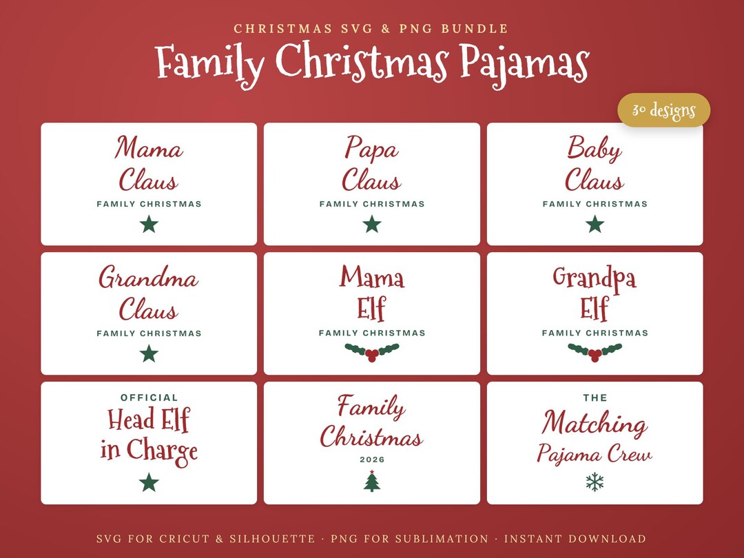 Momma Pattern Svg Family Christmas Pajamas SVG Bundle, 30 Matching Family Shirt Designs ...