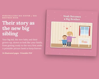Personalized Big Sister Book | Printable Big Brother Book Starring Your Kids | New Baby Sibling Gift Keepsake Storybook