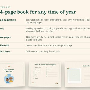 May include: A 24-page book featuring a title page with the text Leo's Best Day with Pop, a list of activities titled Things Leo and Pop love to do together, and a page titled Our Best Day, 2026 with a photo frame and lines for writing notes.