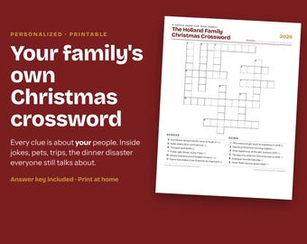 Personalized Family Christmas Crossword Puzzle | Custom Printable With Your Own Clues and Answer Key