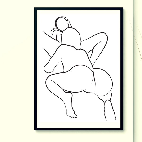 Minimalist Erotic Wall Print,Erotic Lesbian Line Art,Couple Line Art,Love Art,Body Line Drawing,Nudes Line Drawing,Printable JPG in 5 Sizes