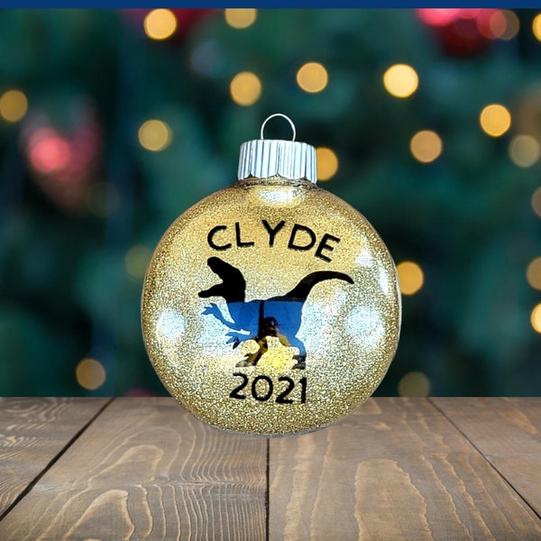 Dinosaur Christmas Ornament.Name Ornament.Personalized Glitter Christmas Ornament.Christmas Gift.Family Ornament.