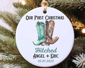 Personalized Our First Christmas Married Ornament - Western Christmas Ornament