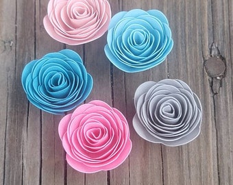 30 MINI Shades of Pink, Blue and Grey Roses.Loose Flowers. Wedding Table Decor.Bridal Shower Decor.Baby Shower Decor. Card Embellishments.