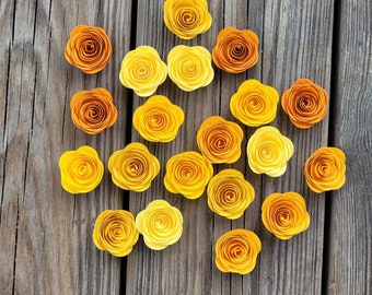 25 Shades of Yellow and Orange  Paper Flowers.Rolled Paper Flowers.Loose Flowers.Party Decorations. Wedding Table Decor.Small Flowers.