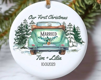 Personalized Our First Christmas Married Ceramic Ornament