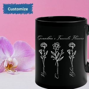 Custom Birth Month Birth Flower 11 oz Black Coffee Mug