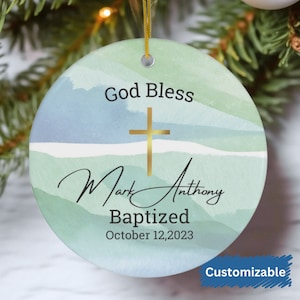 Personalized Baptism Ornament, God Bless Christening Ornament-Boys Custom Baptism Ornament