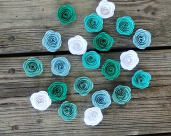 25 Shades of MINT GREEN & WHITE Paper Flowers.Rolled Paper Flowers.Loose Flowers.Party Decorations. Wedding Table Decor. Small Flowers.