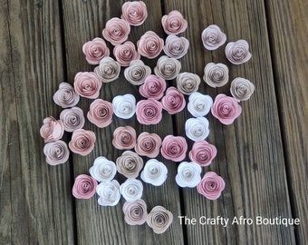 25 PINK,BLUSH & WHITE Paper Flowers.Rolled Paper Flowers.Loose Flowers.Party Decorations. Wedding Table Decor. Table Scatter. Small Flowers.