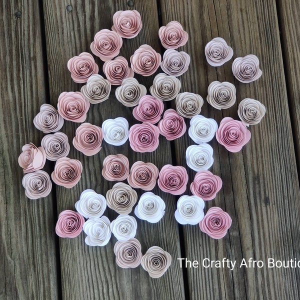 25 PINK,BLUSH & WHITE Paper Flowers.Rolled Paper Flowers.Loose Flowers.Party Decorations. Wedding Table Decor. Table Scatter. Small Flowers.