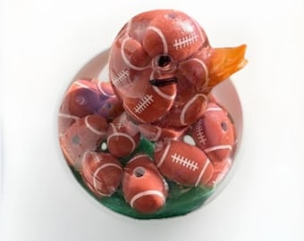 Pato deportivo, pato de fútbol americano, pato de fútbol soccer, pato de béisbol, pato de baloncesto, pato de tenis, pato de programación, diversión en crucero, arte en resina, con caja de regalo