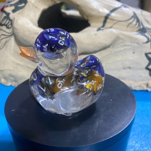 Dungeons and Dragon Duck Blue and gold Dice in Resin, dice jail, dice vault, cruise duck, one of a kind gift, DND dice, with gift box!