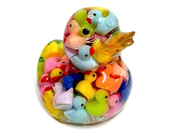Multi colored duck, multi colored, Ducks in Duck, rainbow duck, Glow duck, cruise duck, desk duck, kitsch, unique, handmade, with gift box!