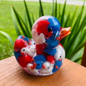 Patriotic Duck, USA Duck, Union Jack, UK colors, Red White And Blue Ducks In Resin, Fourth Of July, Independence Day gift, includes gift box