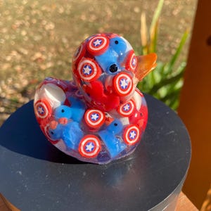 Captain America Duck, Patriotic Duck, Red White And Blue Ducks In Resin, Fourth Of July, Independence Day duck gift, includes gift box