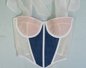 White Mesh Tulle Blue Denim Corset Organza Bows
