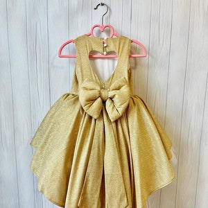 Sparkle Gold Girl dress Flower Girl Dress Wedding Girl Dress Toddler party dress Tulle Princess Dress Big Bow Dress 1st Birthday dress