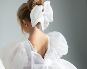 Robe en organza blanche, robe de demoiselle d'honneur blanche, robe de premier anniversaire, robe de fille ivoire, robe de princesse, robe de soirée pour tout-petit, déguisement fille