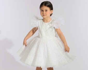 Shining flower girl Dress Girl Ivory Dress Sparkle dress for girl Flower girl Dress First Birthday Outfit Shiny girl dress Toddler dress