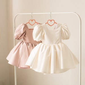Ivory Satin dress, White Flower Girl dress, First Birthday dress, Ivory Girl Dress, Princess dress, Toddler party dress, Fancy dress girl image 3