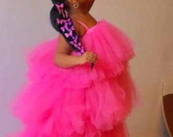 Puffy Pink Girl tule jurk Boho thema Baby jurk Eerste verjaardag outfit Fotoshoot meisje jurk Peuter feestjurk Fancy dress meisje