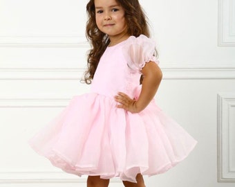 Fancy Pink Girl Dress Organza Girl Kleid Erster Geburtstag Outfit Fotoshooting Mädchenkleid Kleinkind Partykleid Hochzeit Mädchenkleid Blumenmädchen