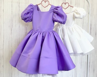 Lavender Satin Girl dress, Lilac Flower Girl dress, First Birthday Dress, Easter Girl Dress, Princess dress, Toddler party dress Fancy dress