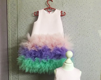 Pink Mint Tulle dress Baby dress First Birthday outfit Pink Mint girl dress Big bow dress girl dress Toddler party dress Fancy dress girl