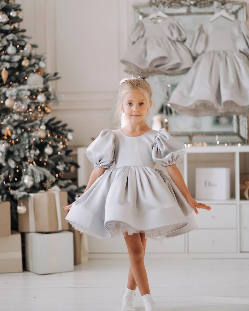 Ivory Satin dress, White Flower Girl dress, First Birthday dress, Ivory Girl Dress, Princess dress, Toddler party dress, Fancy dress girl image 1