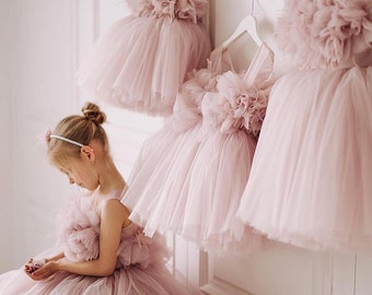 NEW! Blush Girl Tulle dress Flower girl dress First Birthday outfit Pink girl dress Photoshoot girl dress Toddler party dress Flower girl