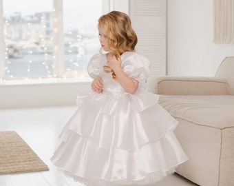 White Organza dress, White Flower Girl dress, First Birthday dress, Ivory Girl Dress, Princess dress, Toddler party dress, Fancy dress girl