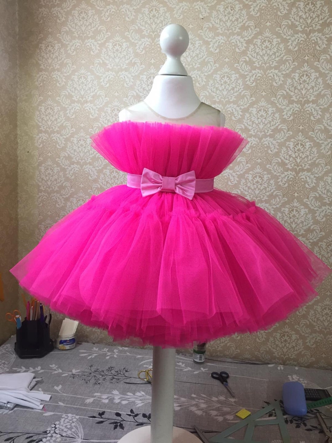 Pink Girl Tulle Dress Baby Dress First Birthday Outfit Pink Girl Dress