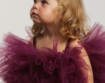Puffy Plum Girl Tulle dress Baby dress First Birthday outfit girl dress Photoshoot girl dress Toddler party dress Fancy dress girl