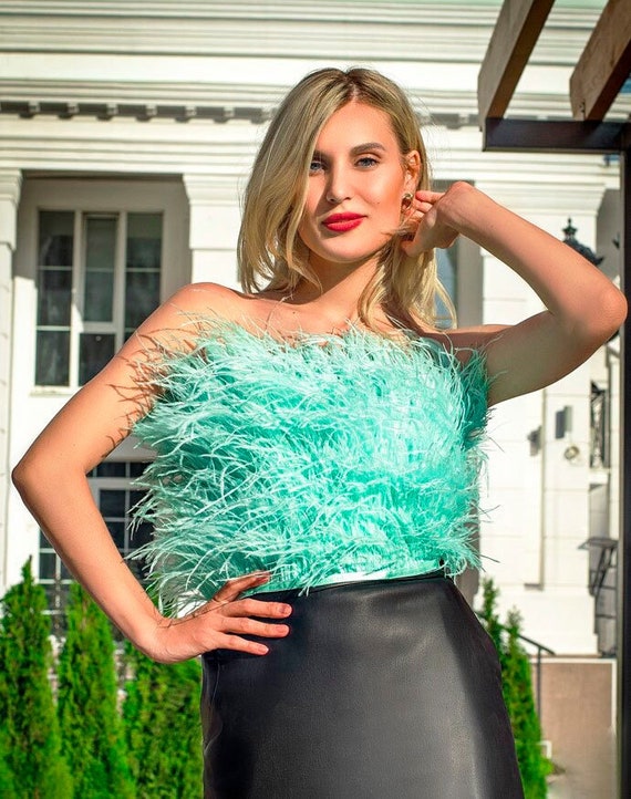 Feather Tube Top Mint Feather Crop Top Bridesmaids Top Feathers