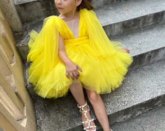 Yellow Girl Тulle dress, Flower girl dress, First Birthday outfit, Photoshoot dress, Princess dress Toddler party dress, Puffy Fancy dress