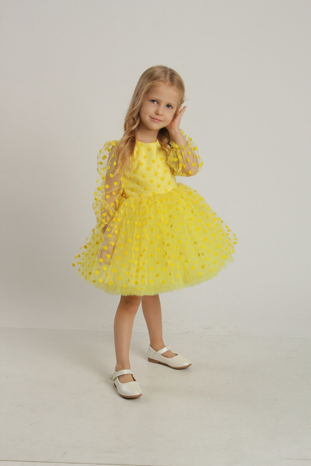 Yellow Dress Polka Dot Yellow Baby Dress First Birthday Outfit Yellow