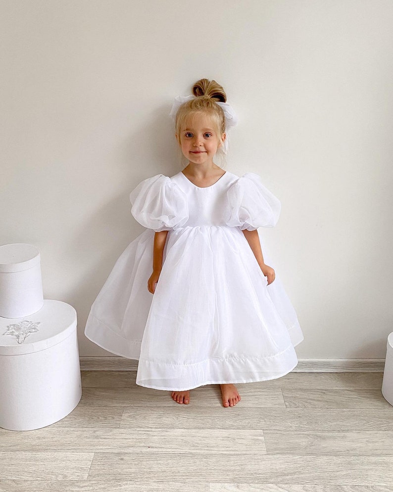 White Organza dress, White Flower Girl dress, First Birthday dress, Ivory Girl Dress, Princess dress, Toddler party dress, Fancy dress girl image 2