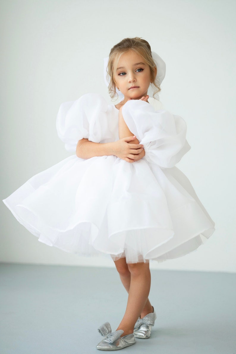 White Organza dress, White Flower Girl dress, First Birthday dress, Ivory Girl Dress, Princess dress, Toddler party dress, Fancy dress girl image 1