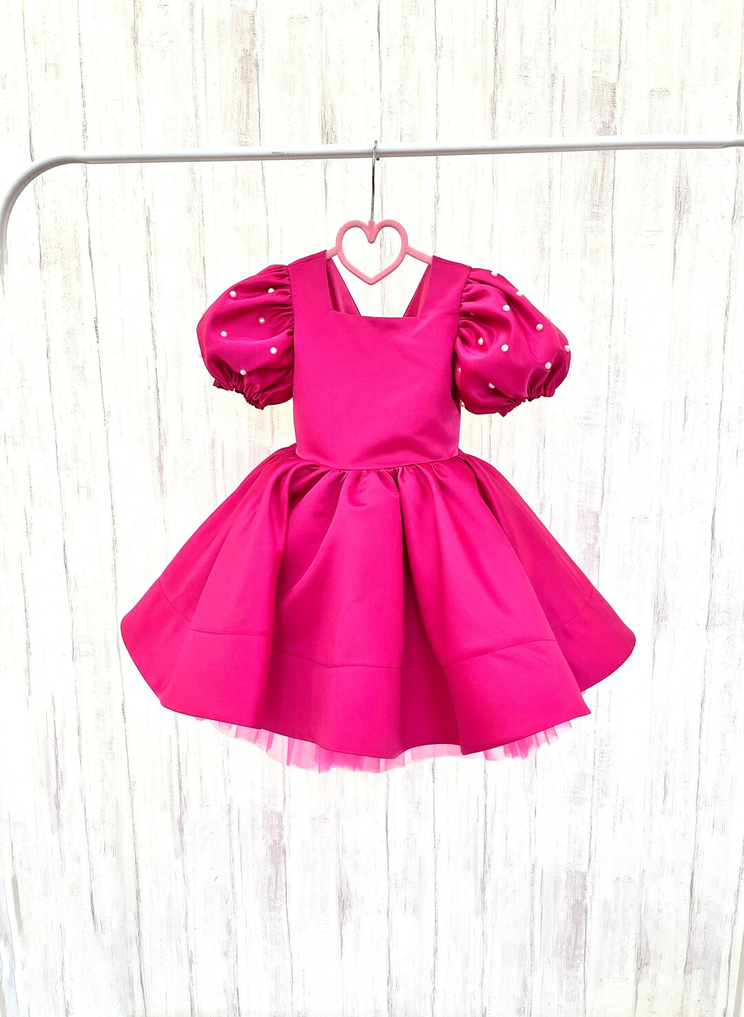 Pink Satin Dress, Fuchsia Flower Girl Dress, First Birthday Dress ...
