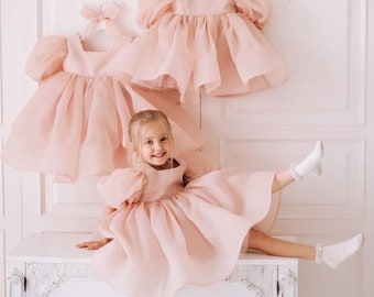 Blush Girl Tulle dress Flower girl dress First Birthday outfit Pink girl dress Photoshoot girl dress Toddler party dress Flower girl