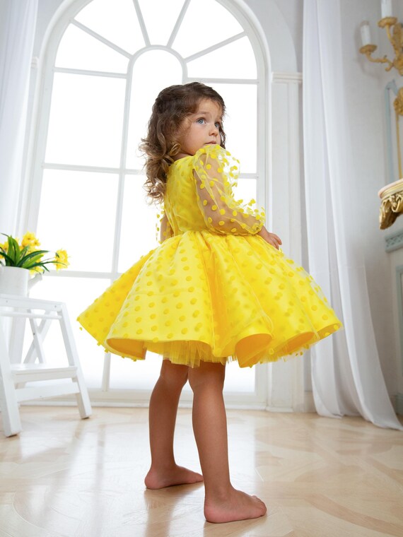 Baby girl yellow polka dot dress sales
