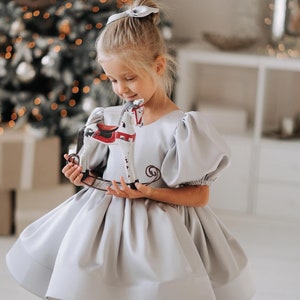 Ivory Satin dress, White Flower Girl dress, First Birthday dress, Ivory Girl Dress, Princess dress, Toddler party dress, Fancy dress girl image 5