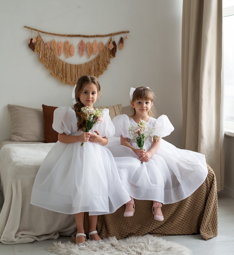 White Organza dress, White Flower Girl dress, First Birthday dress, Ivory Girl Dress, Princess dress, Toddler party dress, Fancy dress girl image 3