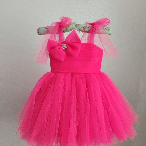 Abito formale da bambina in tulle viola e rosa cipria per
