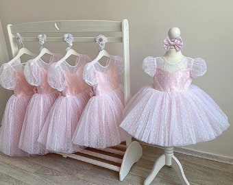 Pink Girl Dress Polka dot Blush Baby dress First Birthday outfit 1st birthday dress Toddler dress Fancy Dress girl Flower girl dress