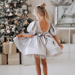 Ivory Satin dress, White Flower Girl dress, First Birthday dress, Ivory Girl Dress, Princess dress, Toddler party dress, Fancy dress girl image 6