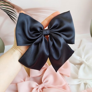 Black Satin Hair bows, White satin hair bow, White Bridal, Wedding bow, Big bow Hair bow, Personalized bow, Bow dress, Hair accessories