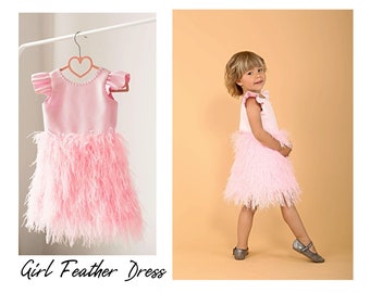 Girl Feather Dress Flower girl Pink Dress Pink Birthday Outfit Pink girl dress Toddler party dress Fancy Dress Pink Feathers dress for girl