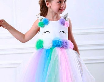 Unicorn Girl Dress Baby First Birthday Outfit Unicorn tutu dress Unocorn party dress Rainbow unicorn set unicorn party Unicorn girl dress